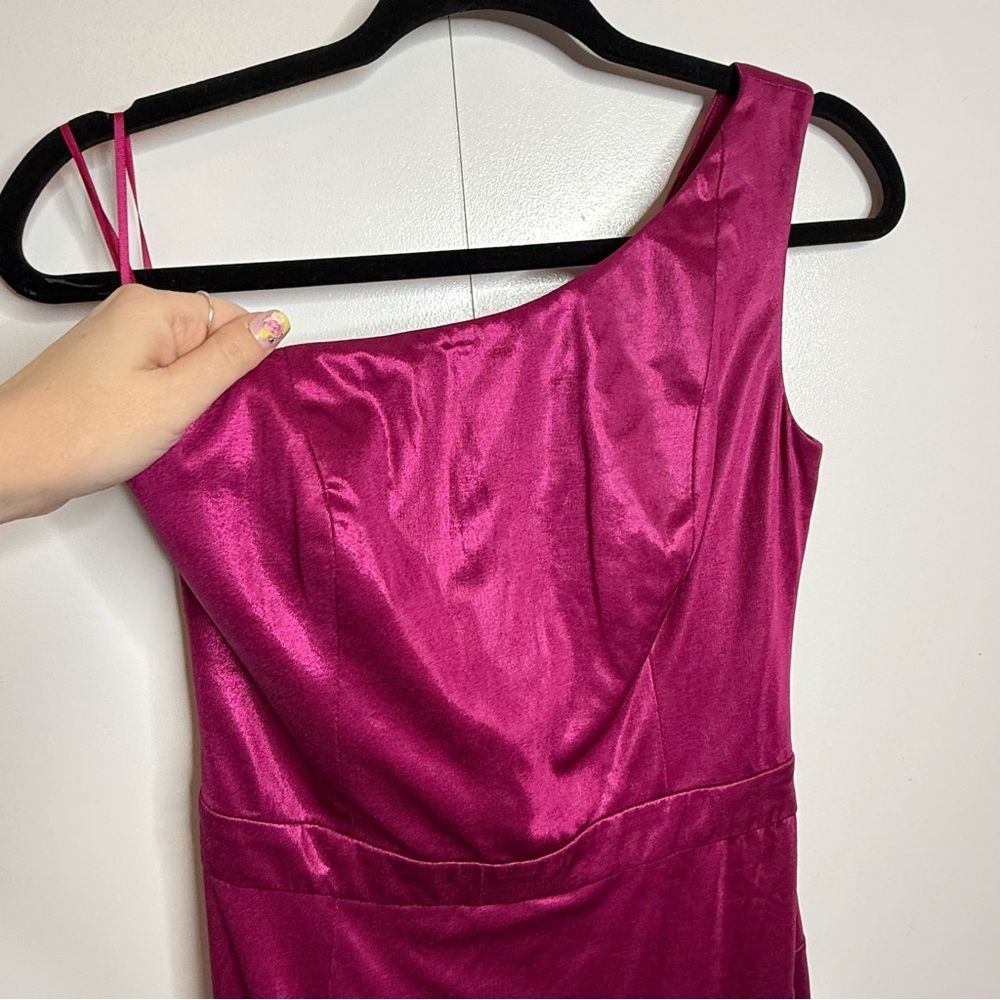 Dress The Population Laos Metallic Pink Fuchsia One Shoulder Dress Small NWT - Picture 3 of 13